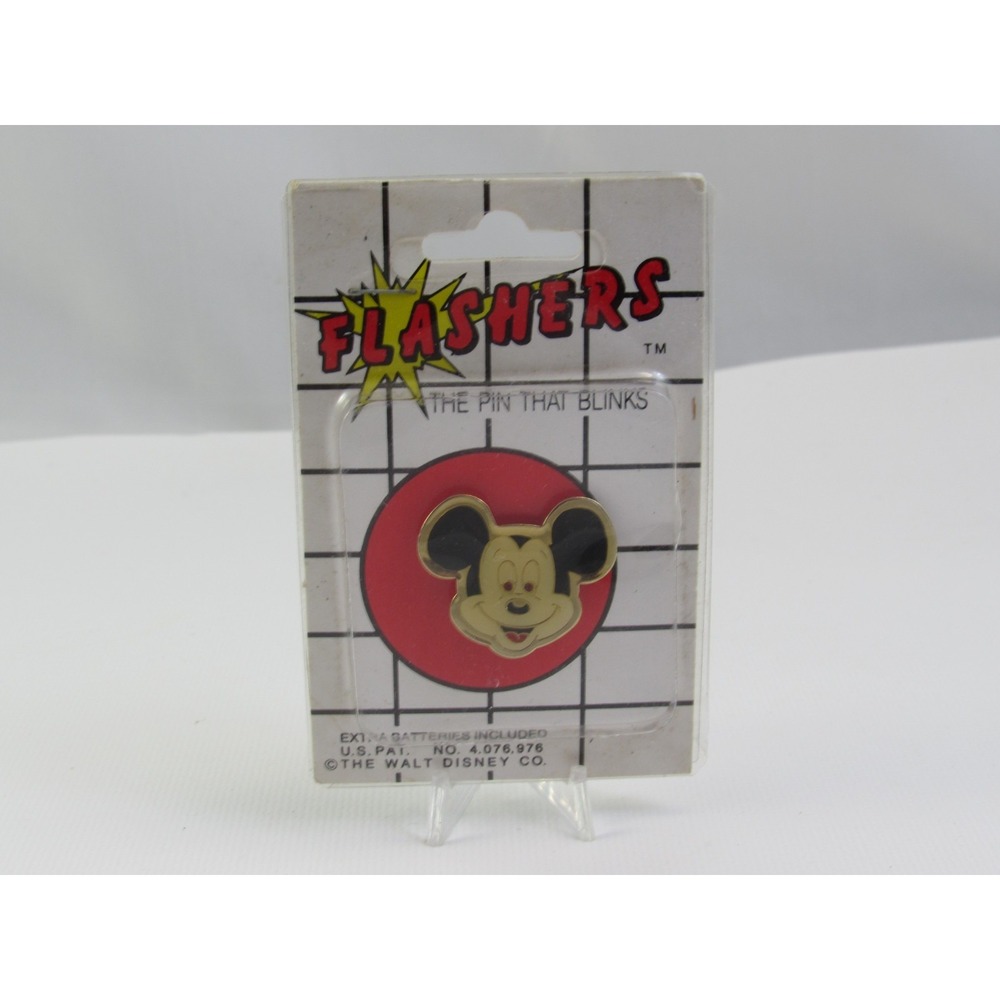 Vintage Disney Mickey Mouse Flasher Pin Blinking Light Lapel Pin New Old Stock
